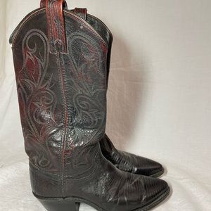 Size 5 Black Red Leather Cowboy Boots